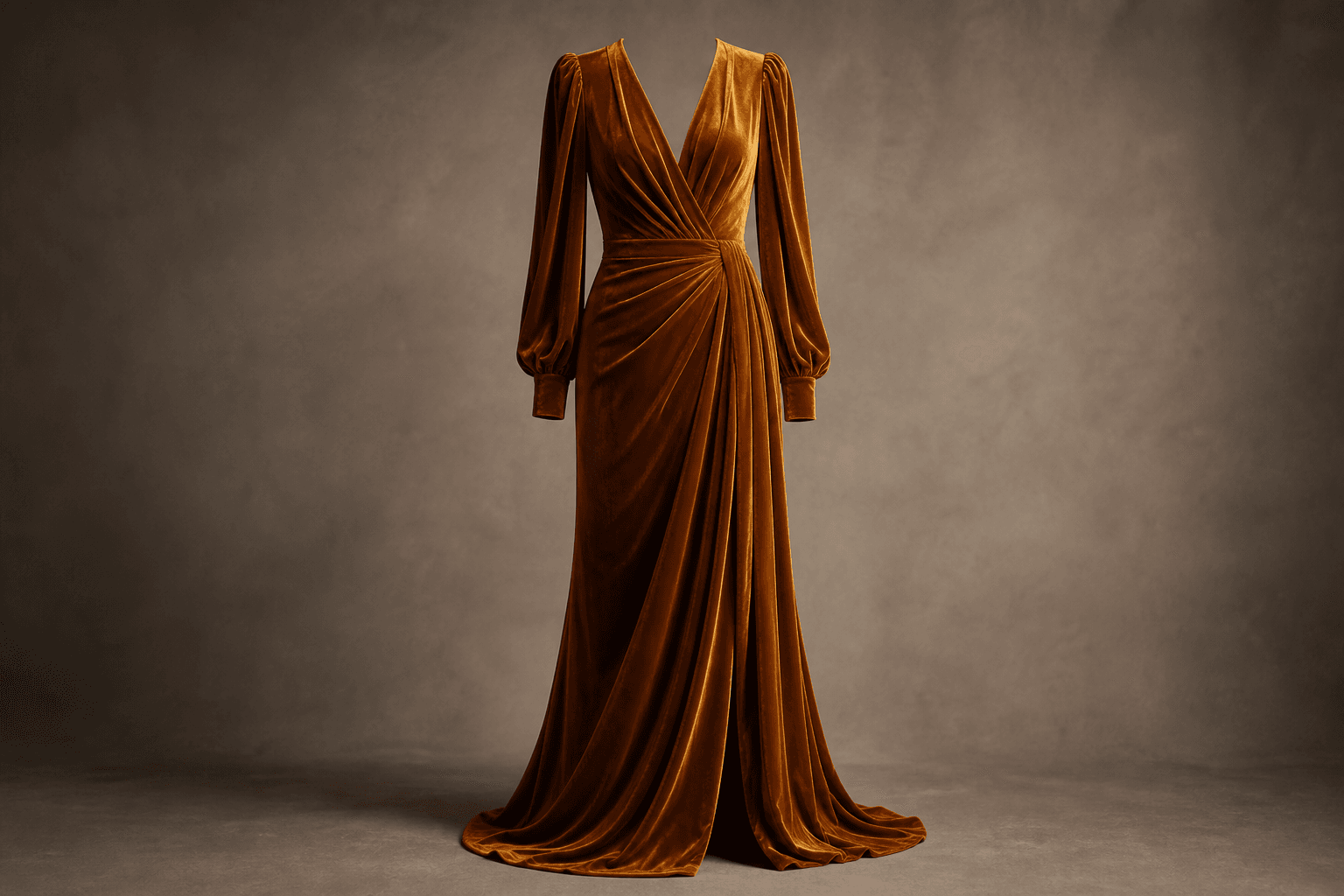 Amber Velvet Floor-Length Gown