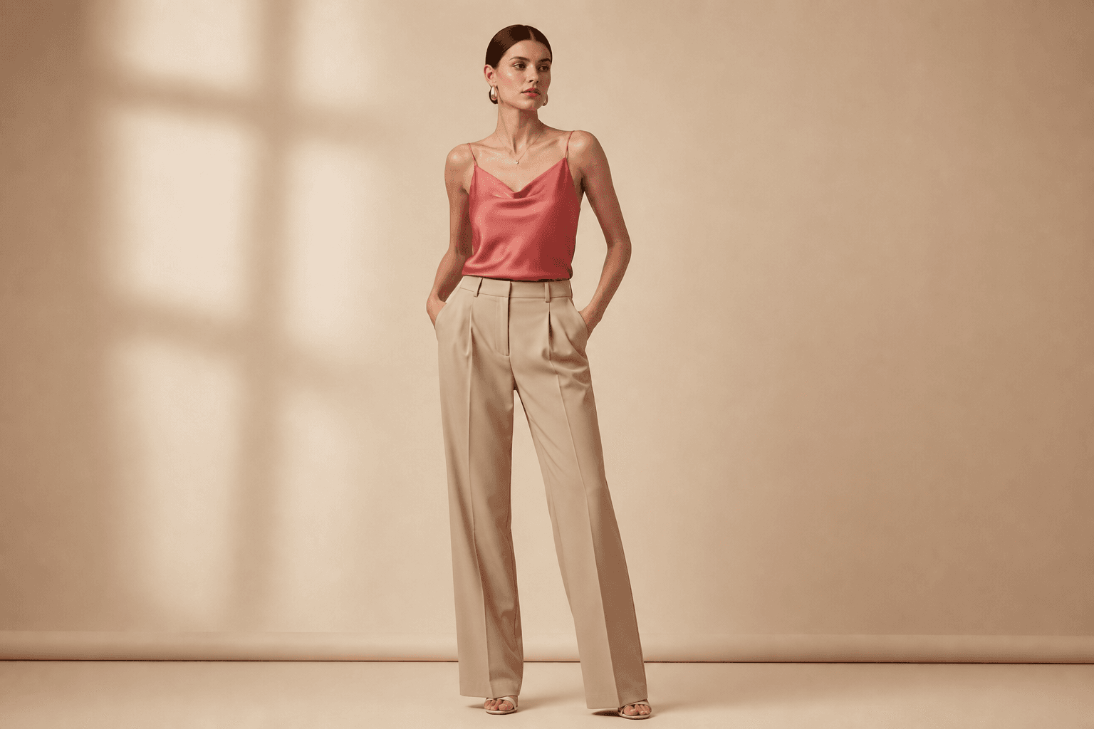 Coral Satin Camisole Top