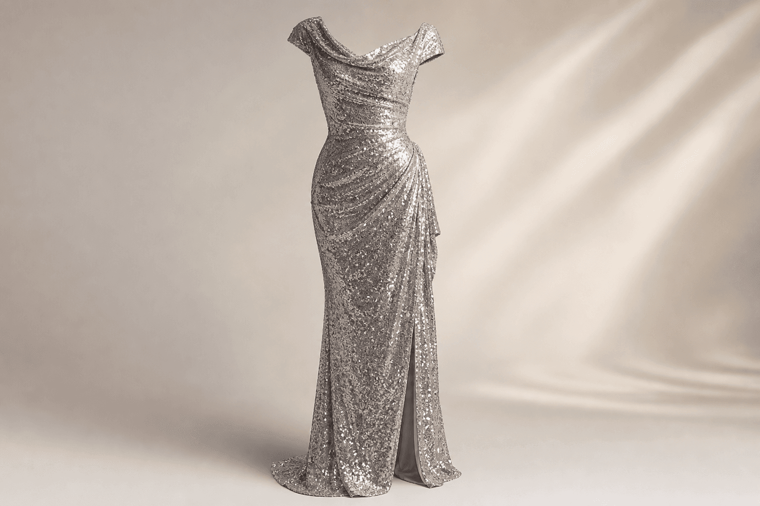 Silver Sequin Couture Dress